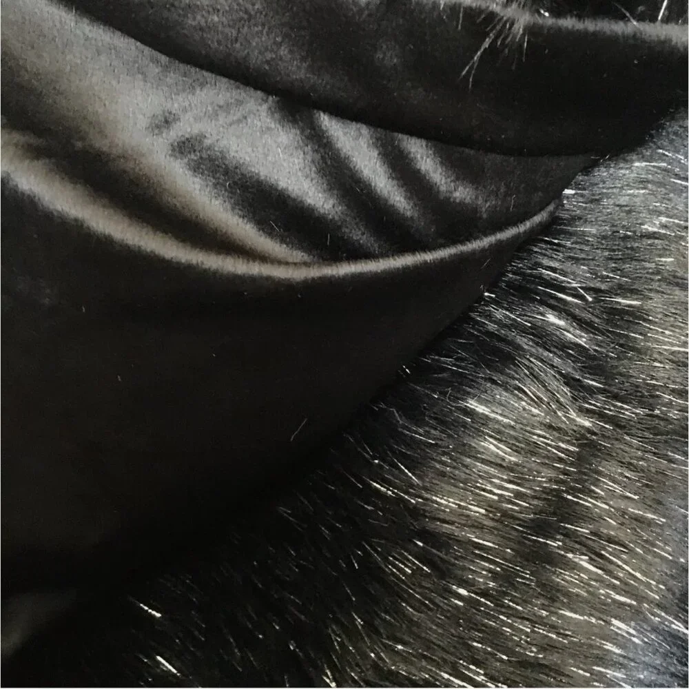 Tahari Black Faux Fur Throw Blanket Silver TInsel Luxury Halloween Decor NEW
